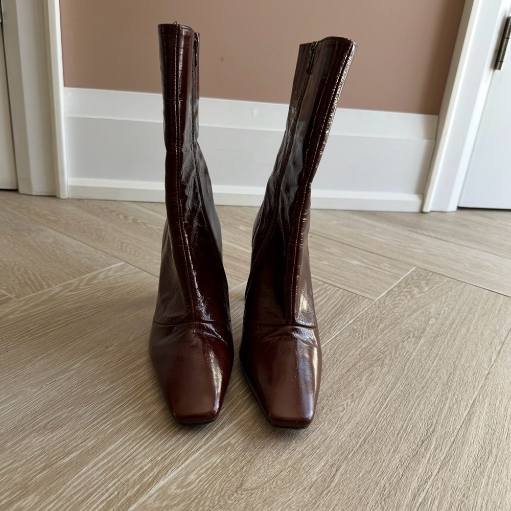 L’Intervalle Leather Square-Toe Heeled Ankle Boots | Made in Spain | Size 38 - Picture 3 of 9